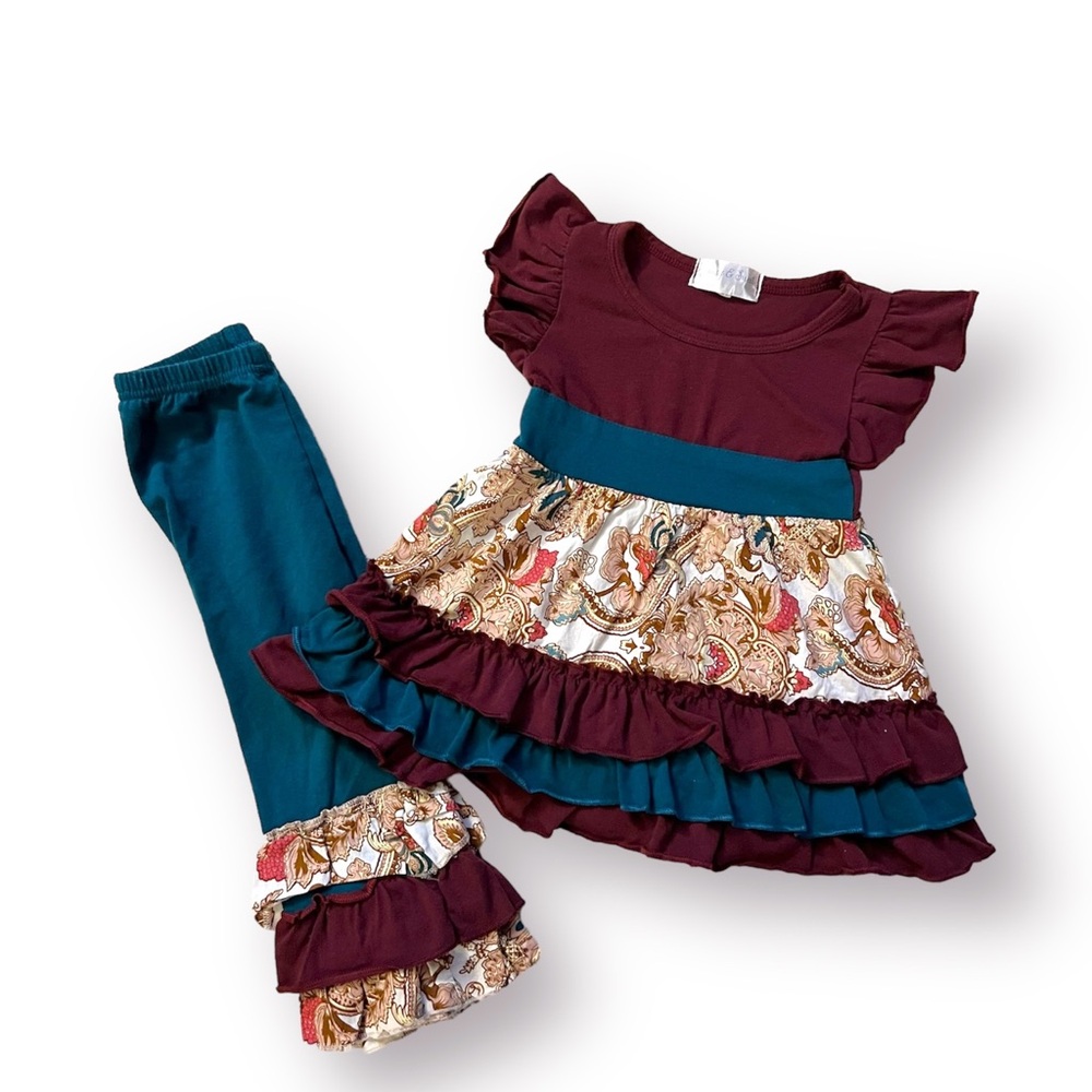 Sassy&Sweet Girls Ruffled Floral Print Matching Set Size 2T